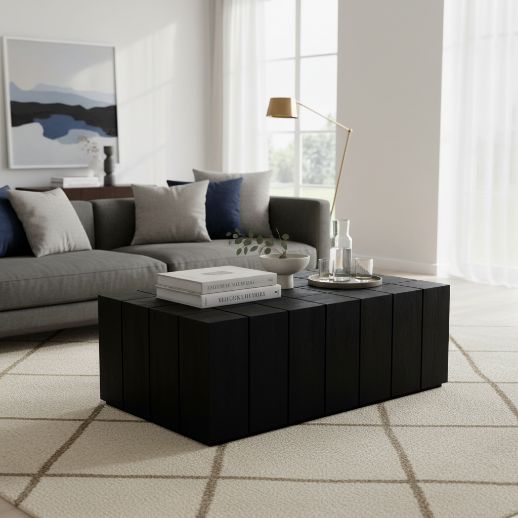Xander Mango Wood Rectangular Coffee Table — SB Black — 2203-021
