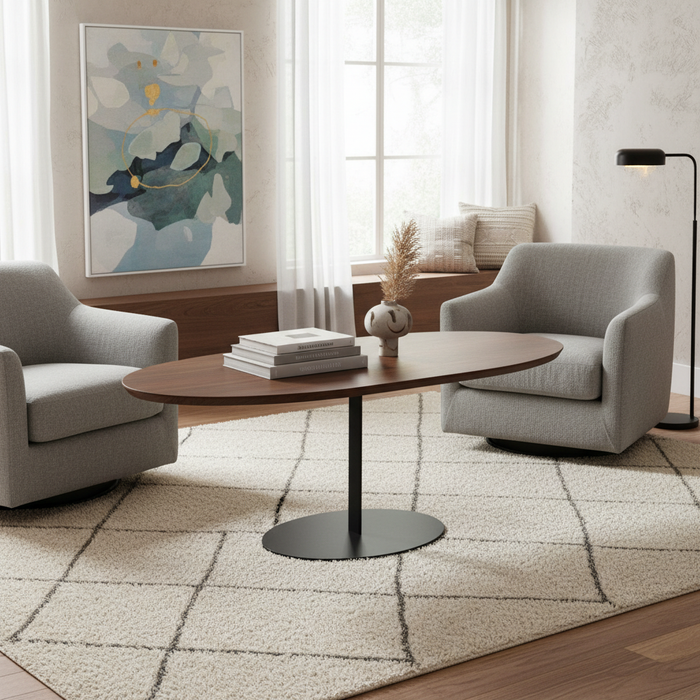 Beam Oval Acacia Veneer Dining Table With Metal Base