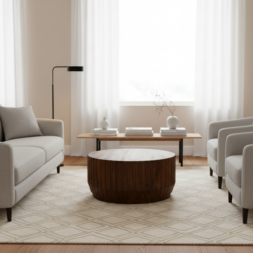 Barrel Mango Wood Round Coffee Table — SB Light Chestnut — 2406-024
