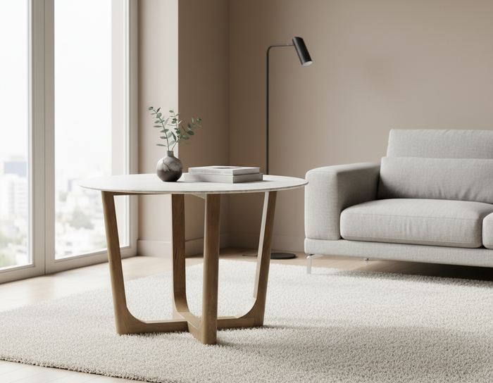Murcia Round Marble Top Mango Base Dining Table