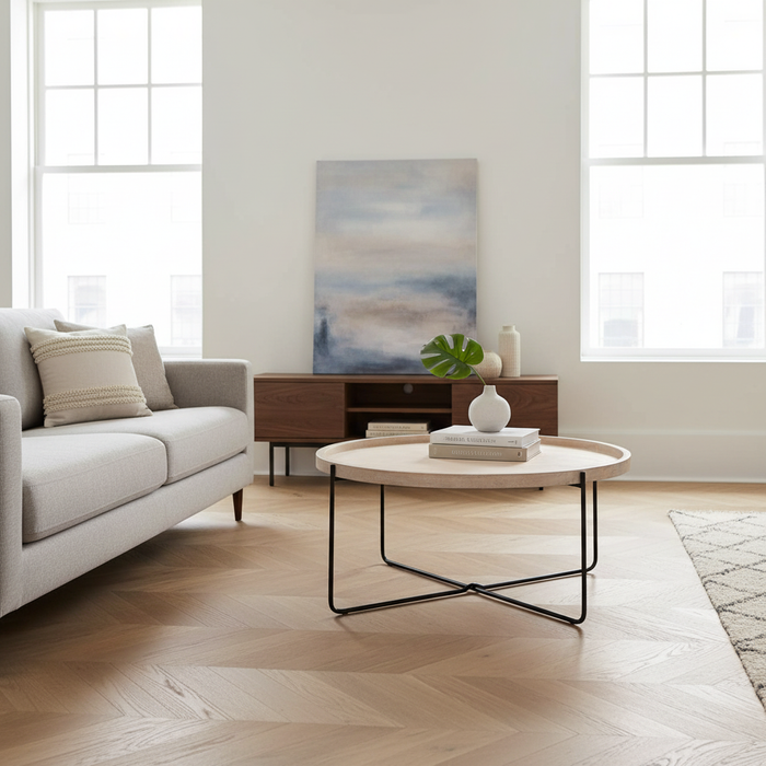 Charlie Mango Wood Round Tray Top Coffee Table