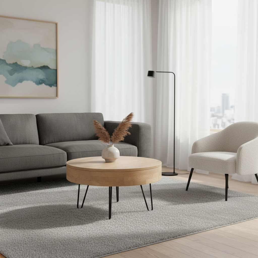Sonja Mango Wood Storage Round Coffee Table With Hair Pin Legs — SB TC Play Oil / Black — 2410-102