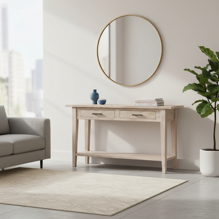 Skinney Mango Wood Console Table With 2 Drawers