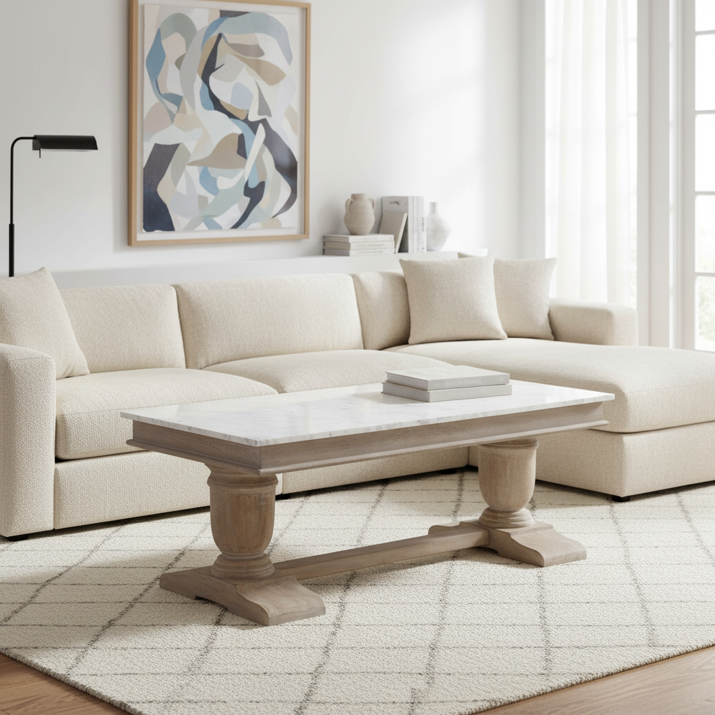 Adelaide Mango Wood Marble Top Coffee Table — Salvage / White Marble — ADLCT49-S