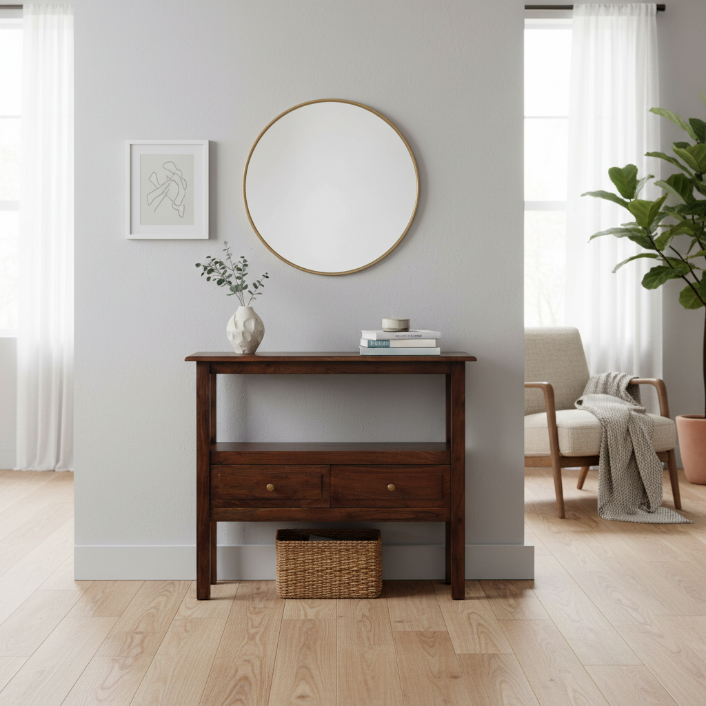 Bilbao Acacia Wood 2 Drawer Console Table - Washed Walnut — Washed walnut — BILCO33-WW