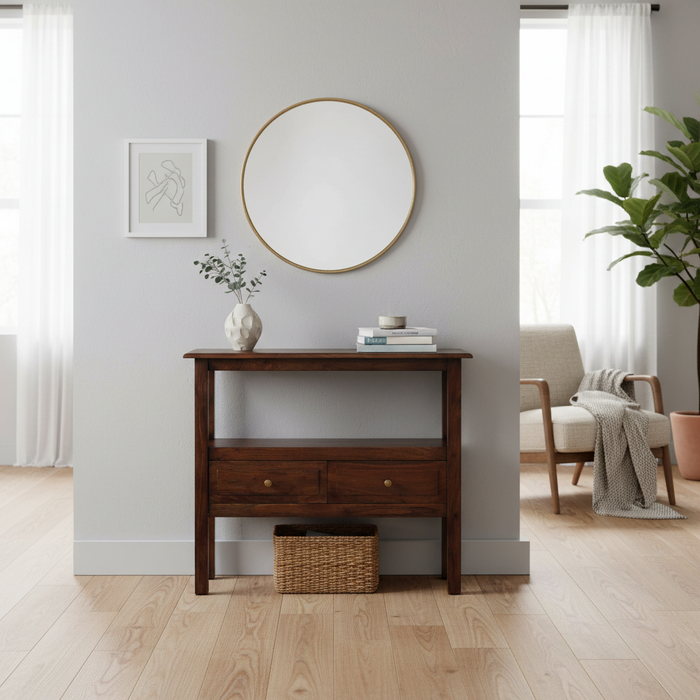 Bilbao Acacia Wood 2 Drawer Console Table - Washed Walnut