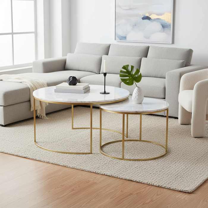 Capri Banswara Marble Coffee Table Gold Iron