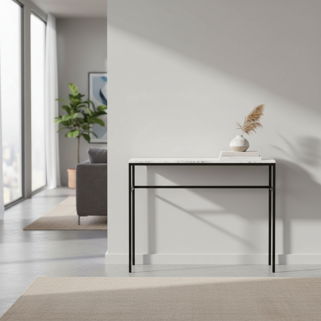 Keywest Marble Top Console Table — Black / White Marble — KWMCO45-BK