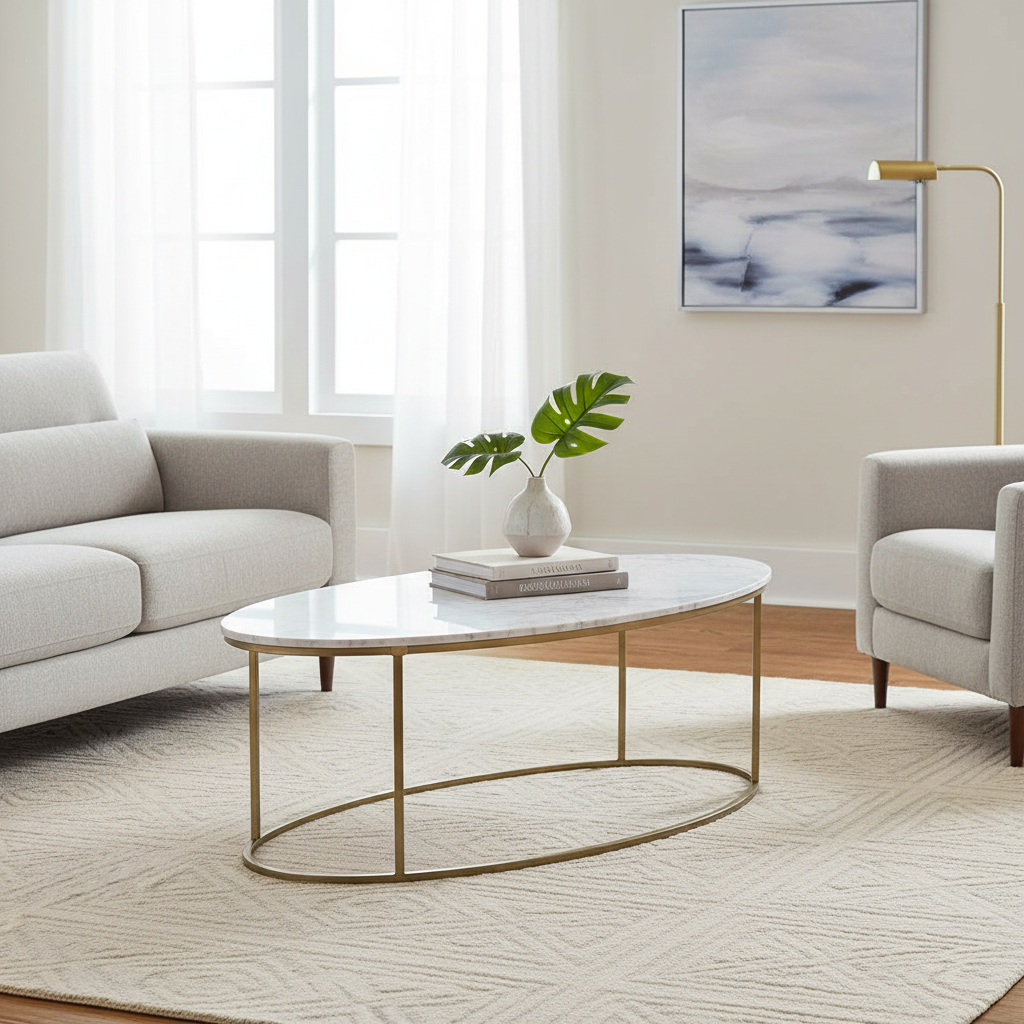 Keywest Oval Marble Coffee Table Gold Iron — Gold — KWMOCT52-G