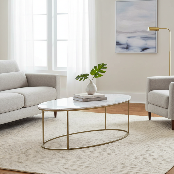 Keywest Oval Marble Coffee Table Gold Iron