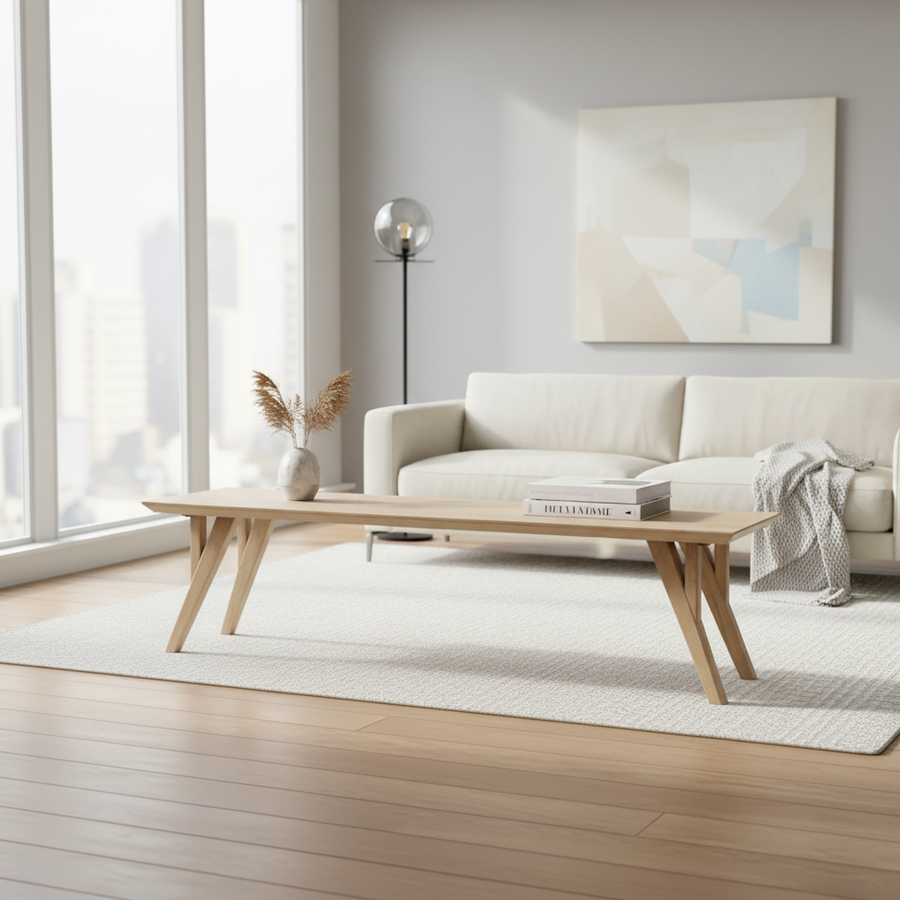 Mid Century Mango Wood Dining Bench — TC Natural Oak — MCBH70-TCN