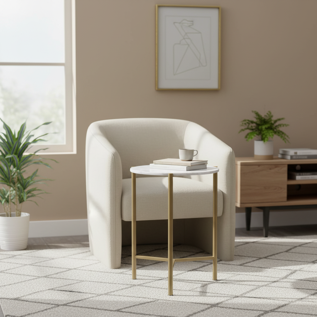 Moscow Marble Top Side Table Gold — Gold — MSWMET20-G