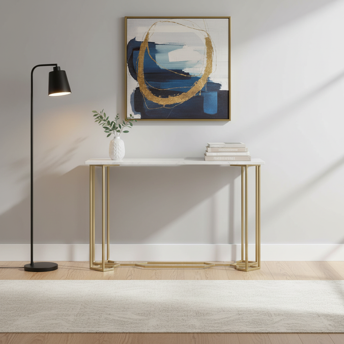 Queens Bridge Marble Top Console Table - Gold Iron