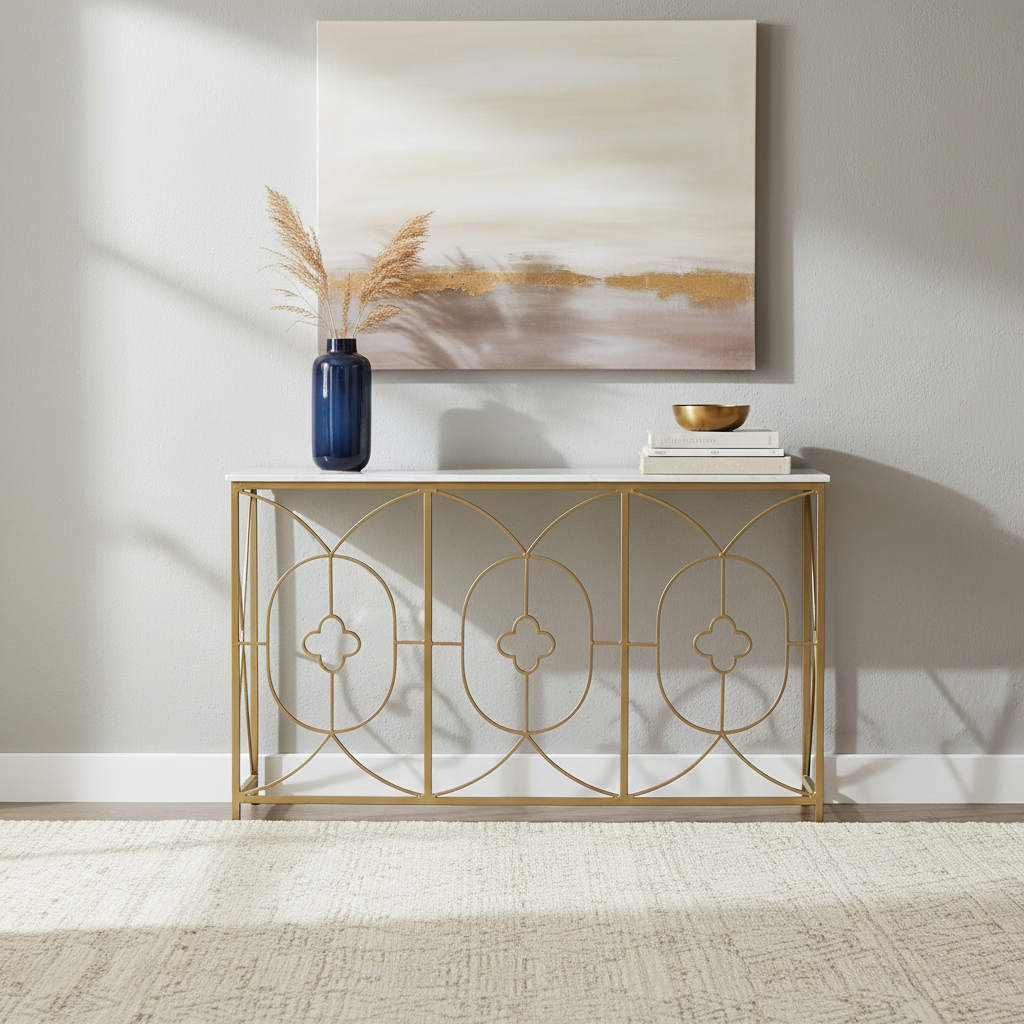 Rouge Marble Top Console Table Gold Iron — Gold Iron / banswara Marble — RGMCO60-G