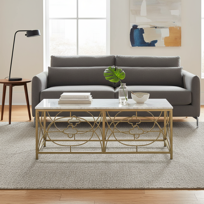 Rouge Marble Top Coffee Table - Gold Iron